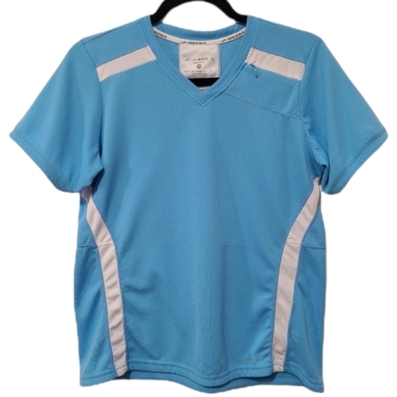Brooks Short Sleeve Athletic Top with Shoulder Zip Pocket Blue White, Medium - Picture 1 of 16